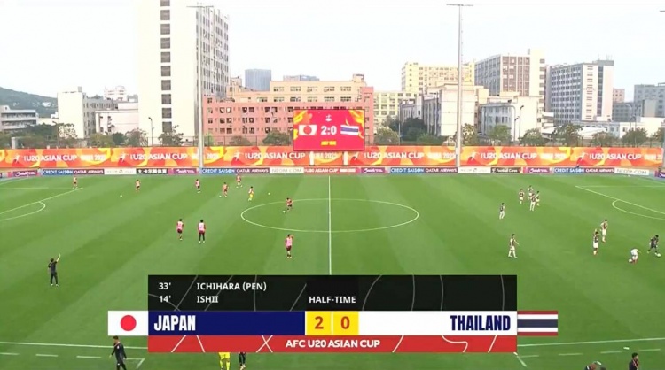  半場-日本U20 2-0領(lǐng)先泰國U20，石井久繼破門+中柱 泰國0射正