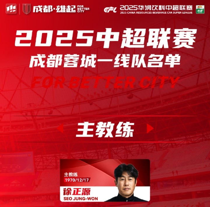  成都蓉城一線隊(duì)大名單出爐！