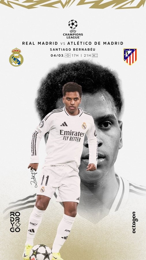  歐冠馬德里德比！羅德里戈曬個人海報：伯納烏見，HALA MADRID
