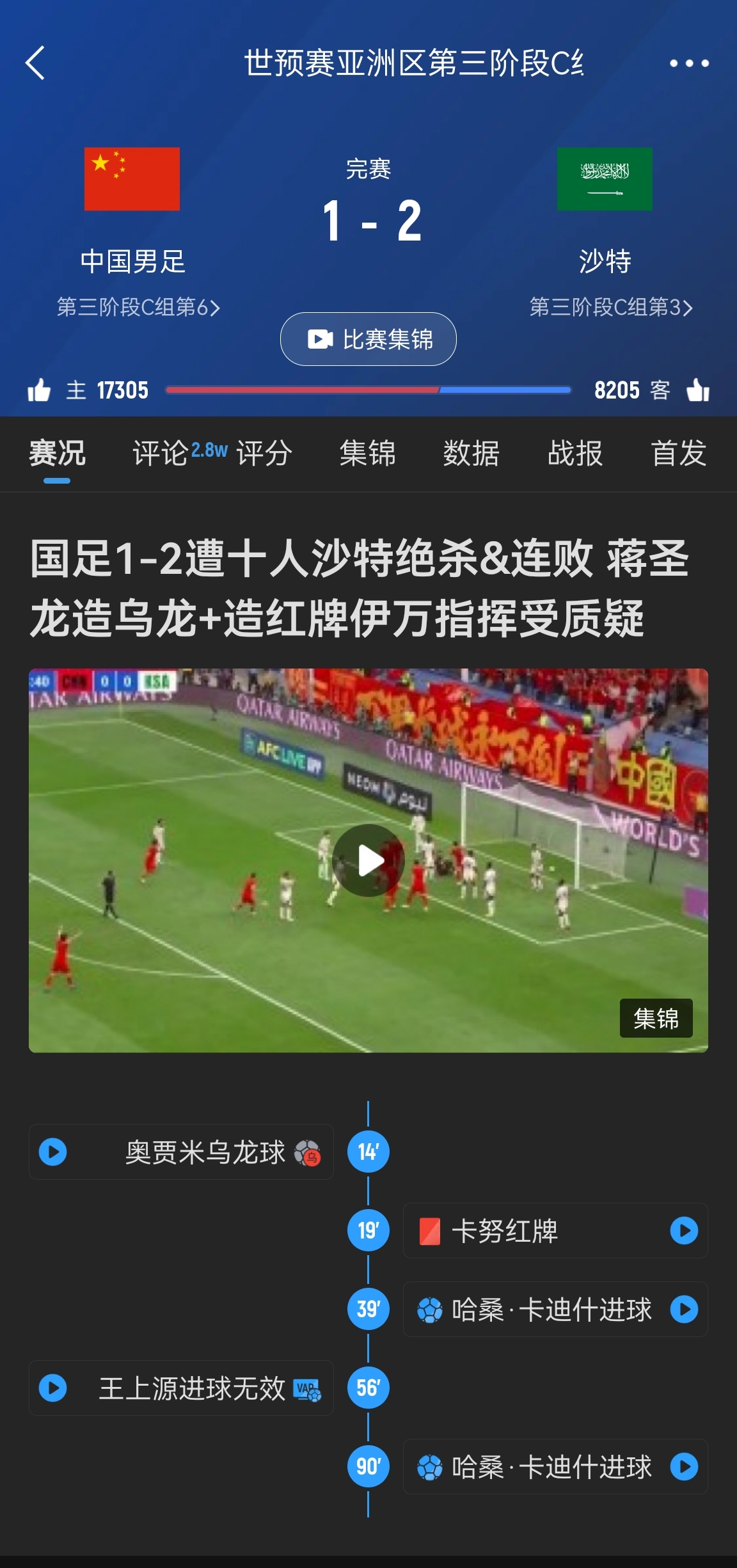  今天什么劇本？首戰(zhàn)沙特也是半場紅牌+蔣光太傷退，最后國足被翻